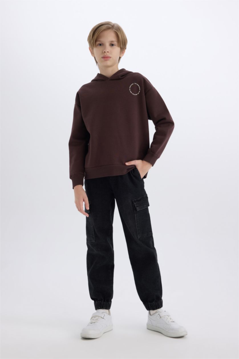 BOYS & TEENS Brown Boy Oversize Fit Hooded Sweatshirt