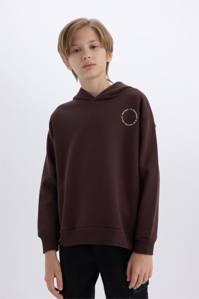 BOYS & TEENS Brown Boy Oversize Fit Hooded Sweatshirt