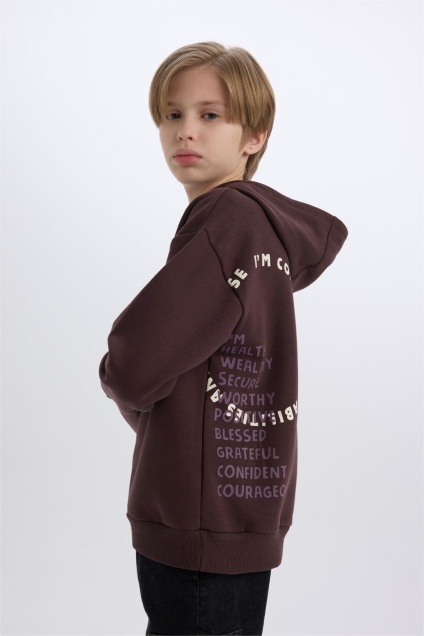 BOYS & TEENS Brown Boy Oversize Fit Hooded Sweatshirt