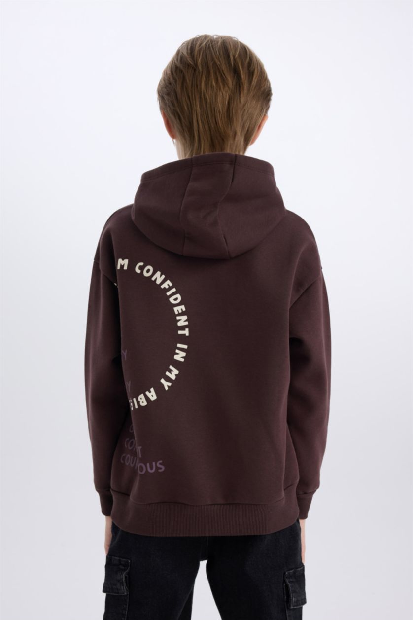 BOYS & TEENS Brown Boy Oversize Fit Hooded Sweatshirt