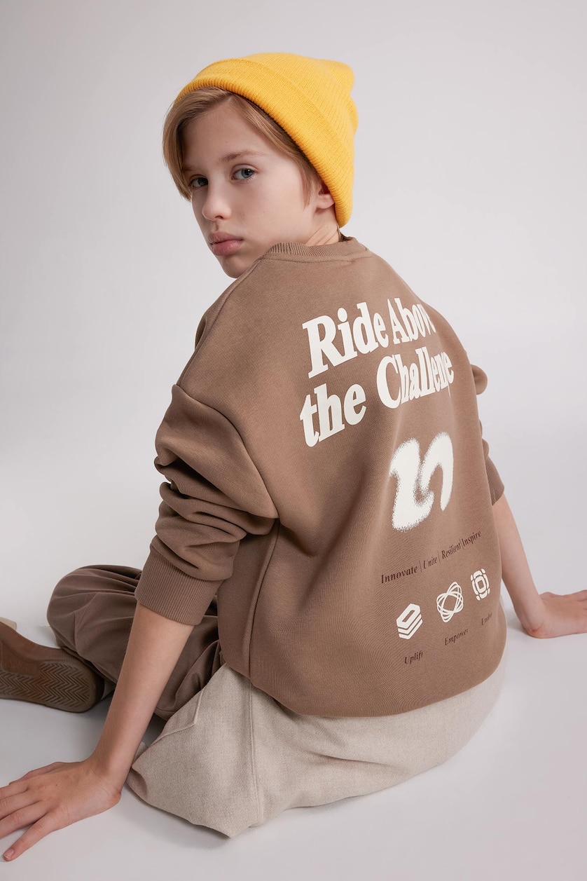Young Boys - Teen Boys Vison Boy Oversize Crew Neck Printed Sweatshirt