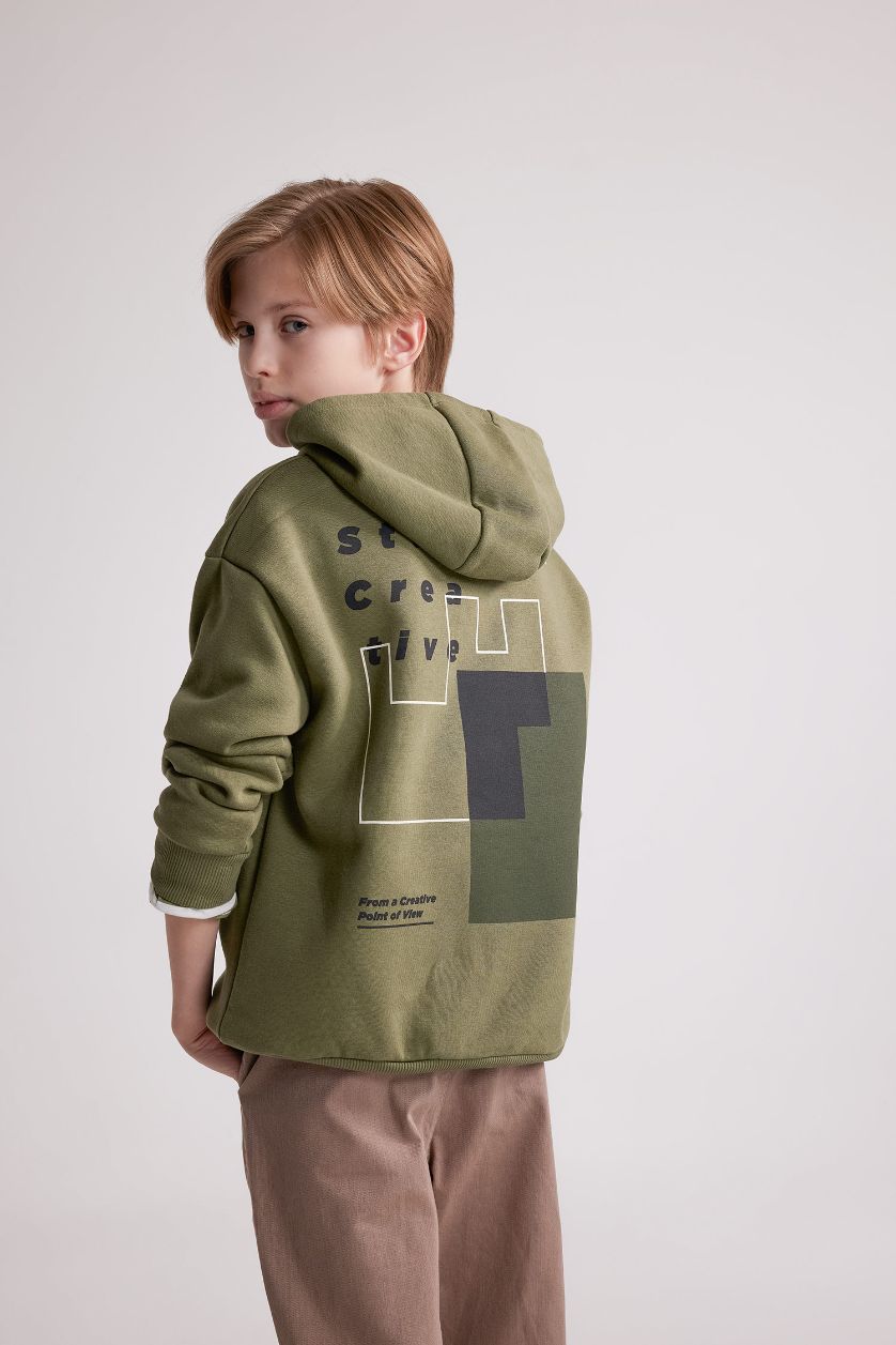 BOYS & TEENS Khaki Boy Oversize Fit Text Printed Crew Neck Sweatshirt