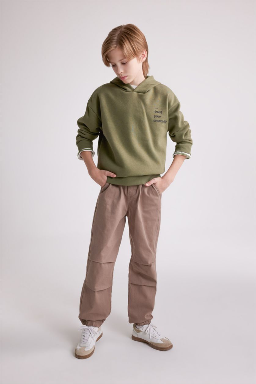 BOYS & TEENS Khaki Boy Oversize Fit Text Printed Crew Neck Sweatshirt