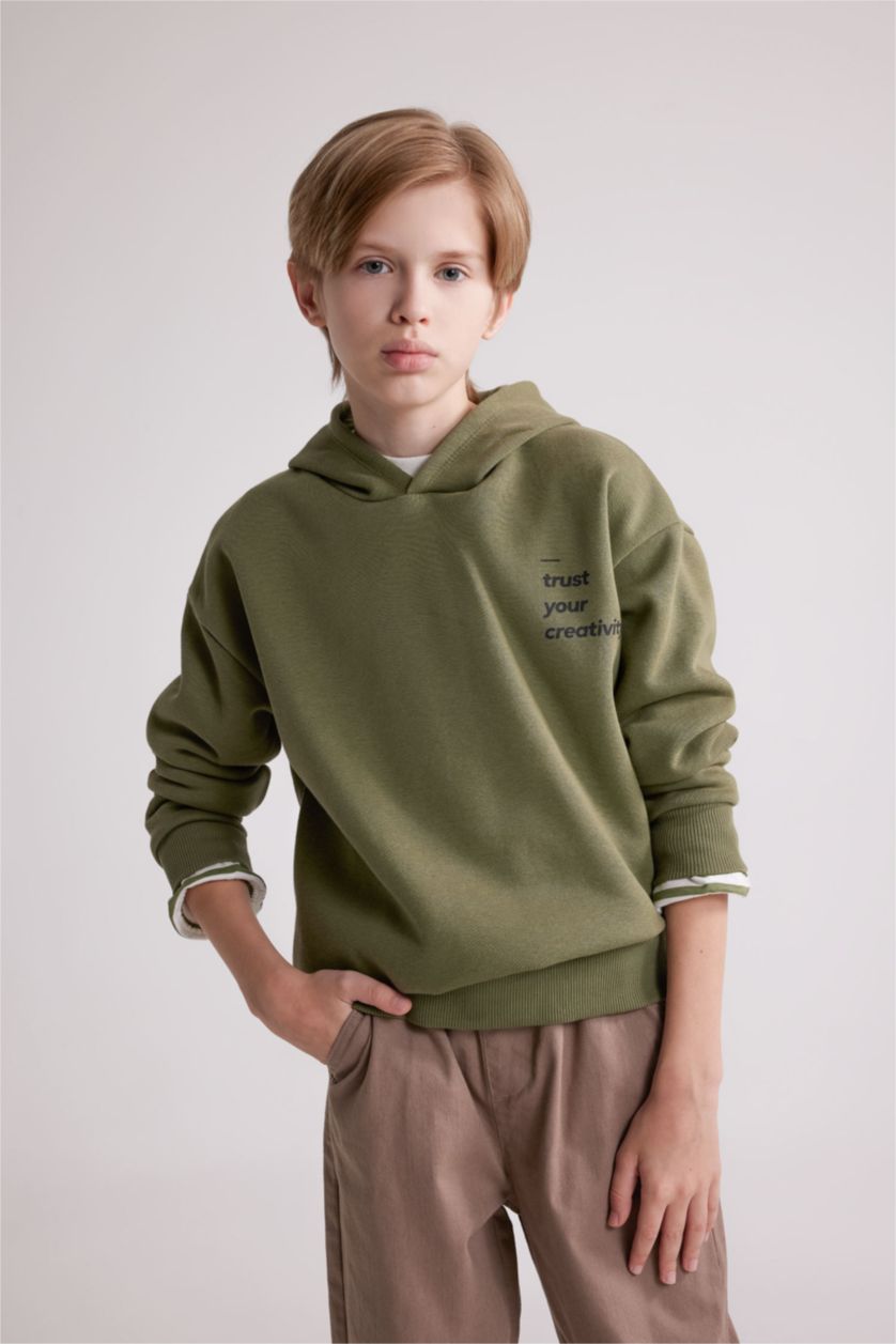 BOYS & TEENS Khaki Boy Oversize Fit Text Printed Crew Neck Sweatshirt