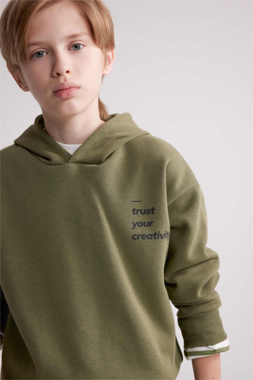 BOYS & TEENS Khaki Boy Oversize Fit Text Printed Crew Neck Sweatshirt