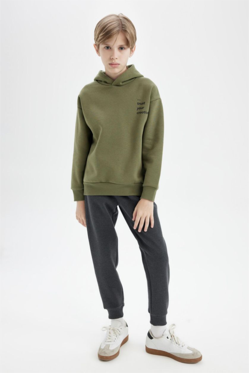 BOYS & TEENS Khaki Boy Oversize Fit Text Printed Crew Neck Sweatshirt