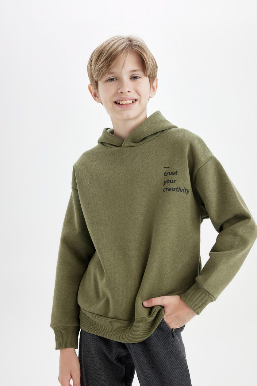 BOYS & TEENS Khaki Boy Oversize Fit Text Printed Crew Neck Sweatshirt