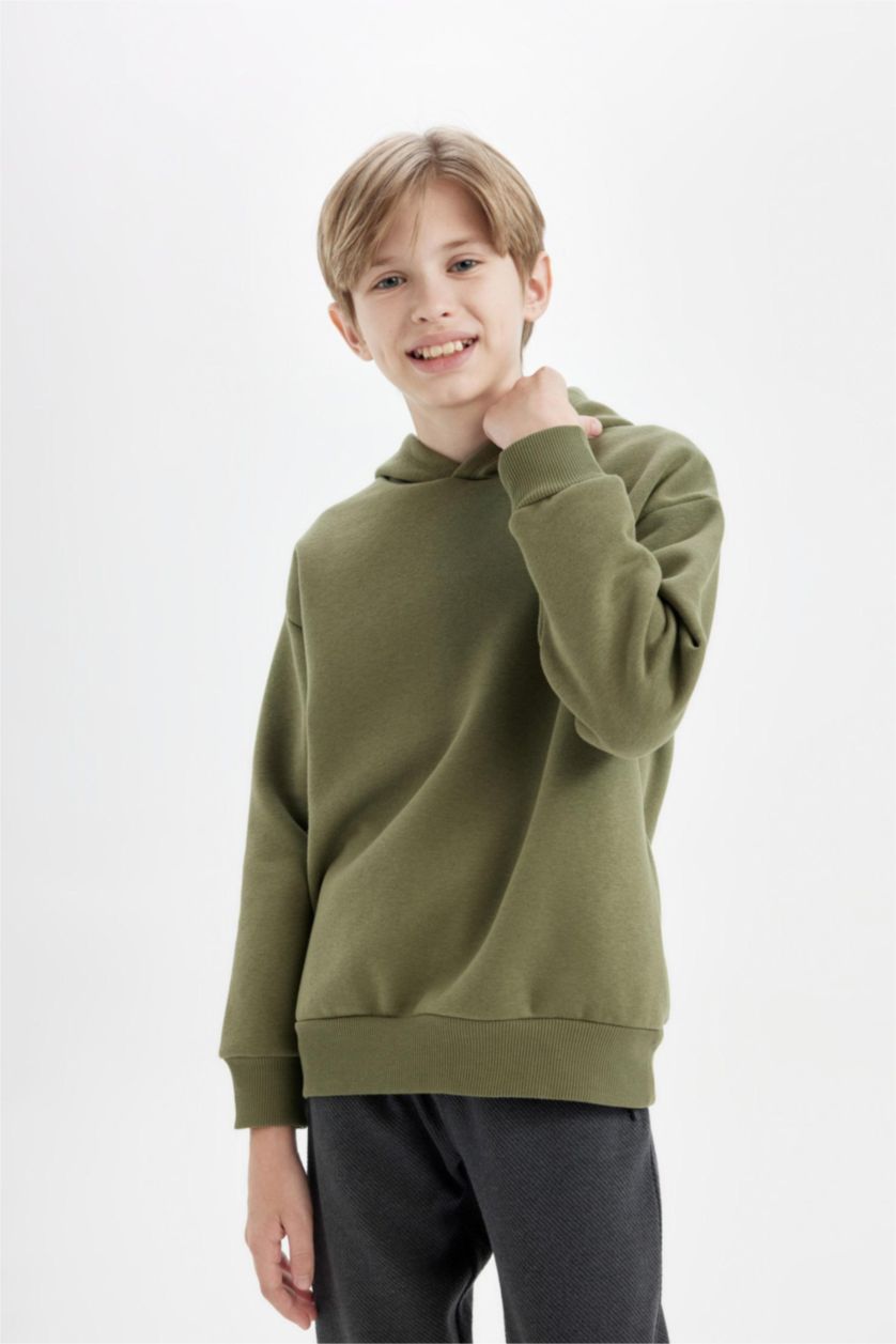 BOYS & TEENS Khaki Boy Oversize Fit Text Printed Crew Neck Sweatshirt