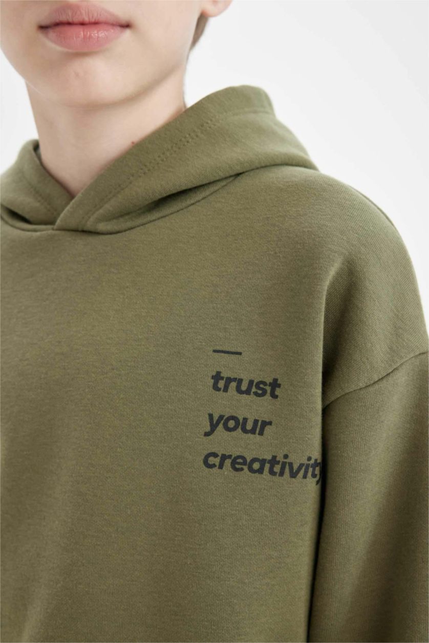 BOYS & TEENS Khaki Boy Oversize Fit Text Printed Crew Neck Sweatshirt