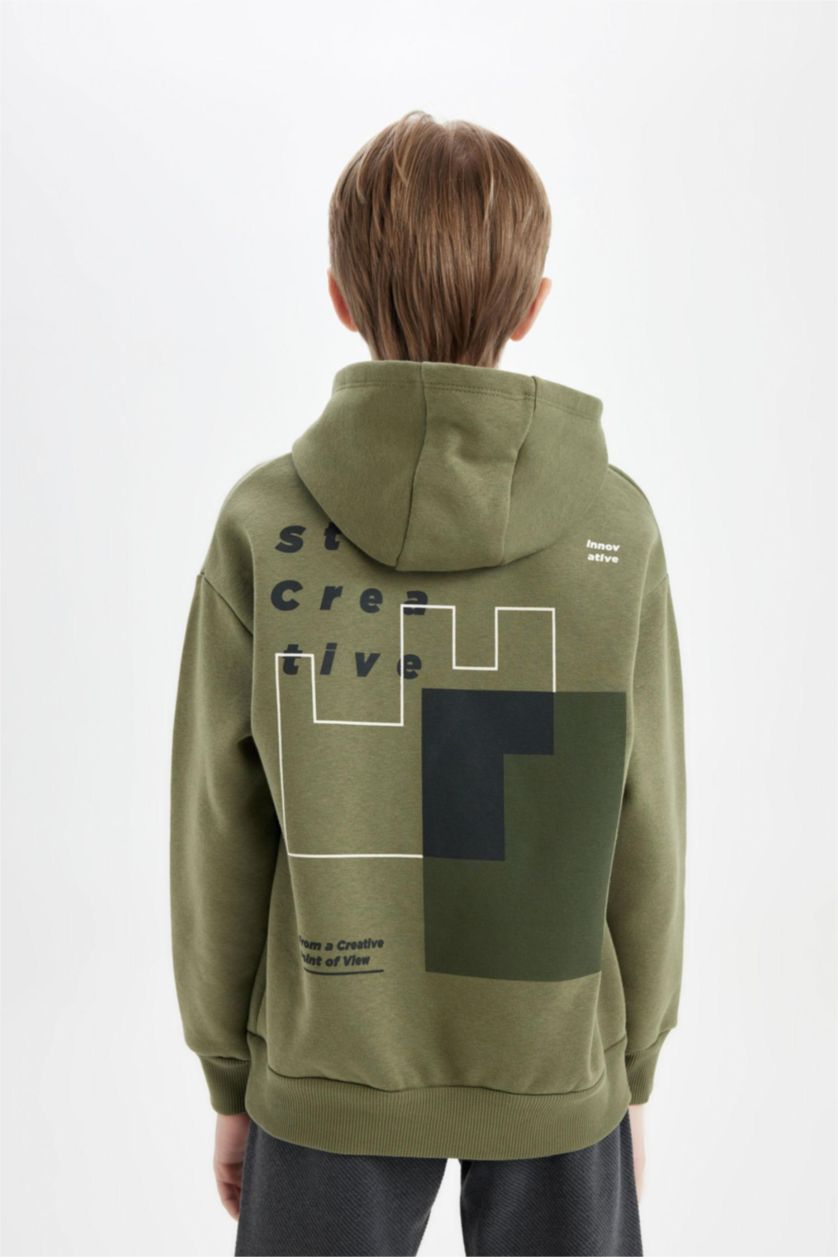 BOYS & TEENS Khaki Boy Oversize Fit Text Printed Crew Neck Sweatshirt