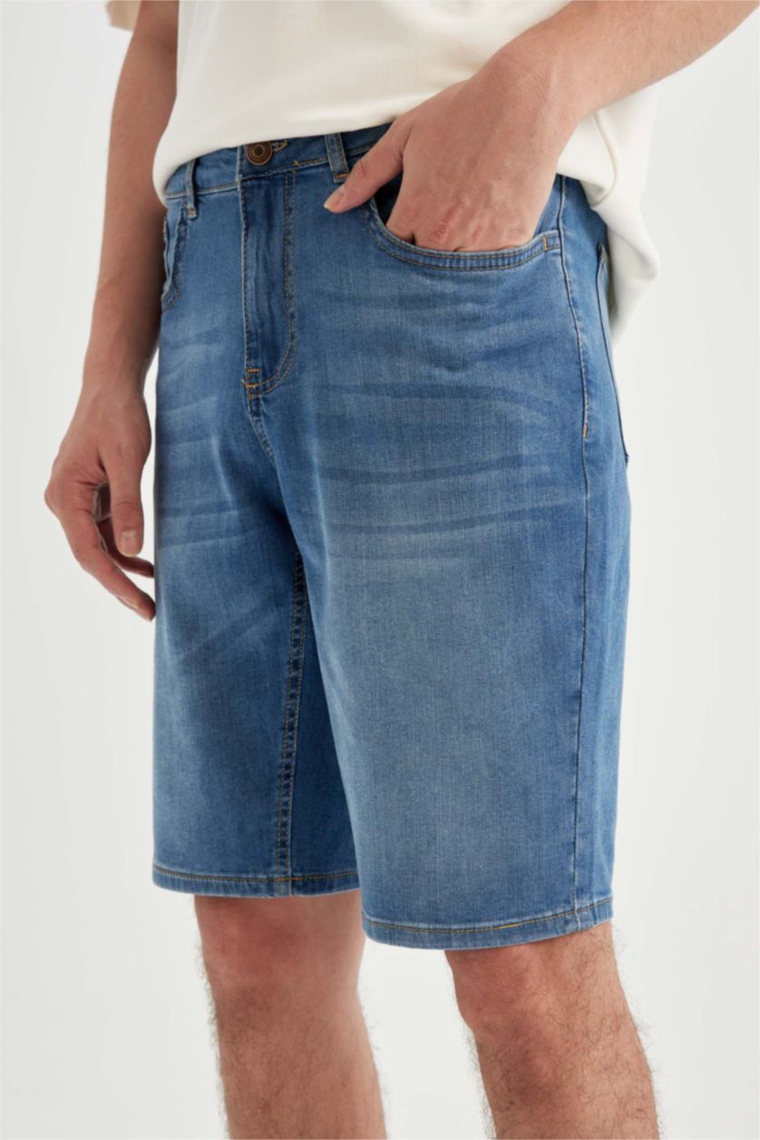 MAN Blue Regular Fit Denim Bermuda Shorts