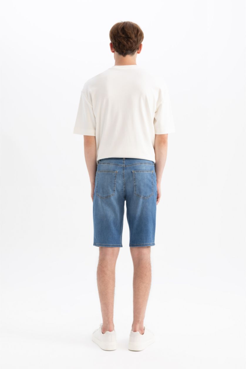 MAN Blue Regular Fit Denim Bermuda Shorts