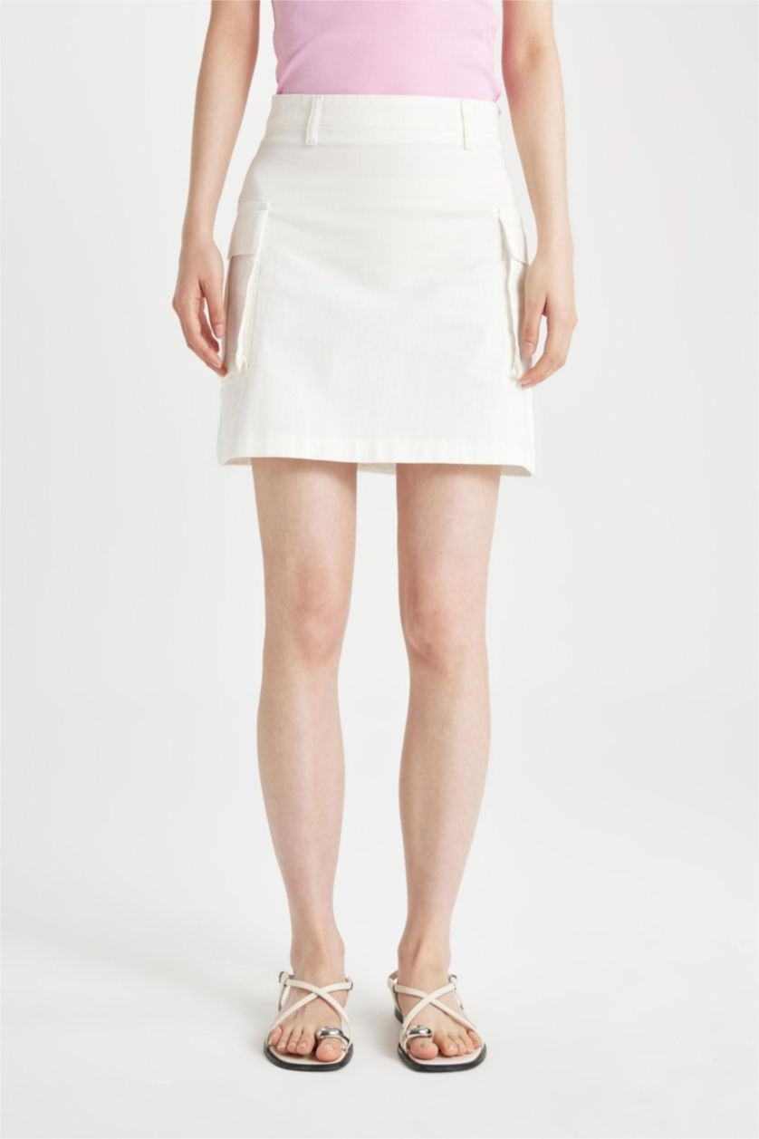 Kadın Kırık Beyaz A Kesim Normal Bel Beyaz Pamuklu Mini Etek