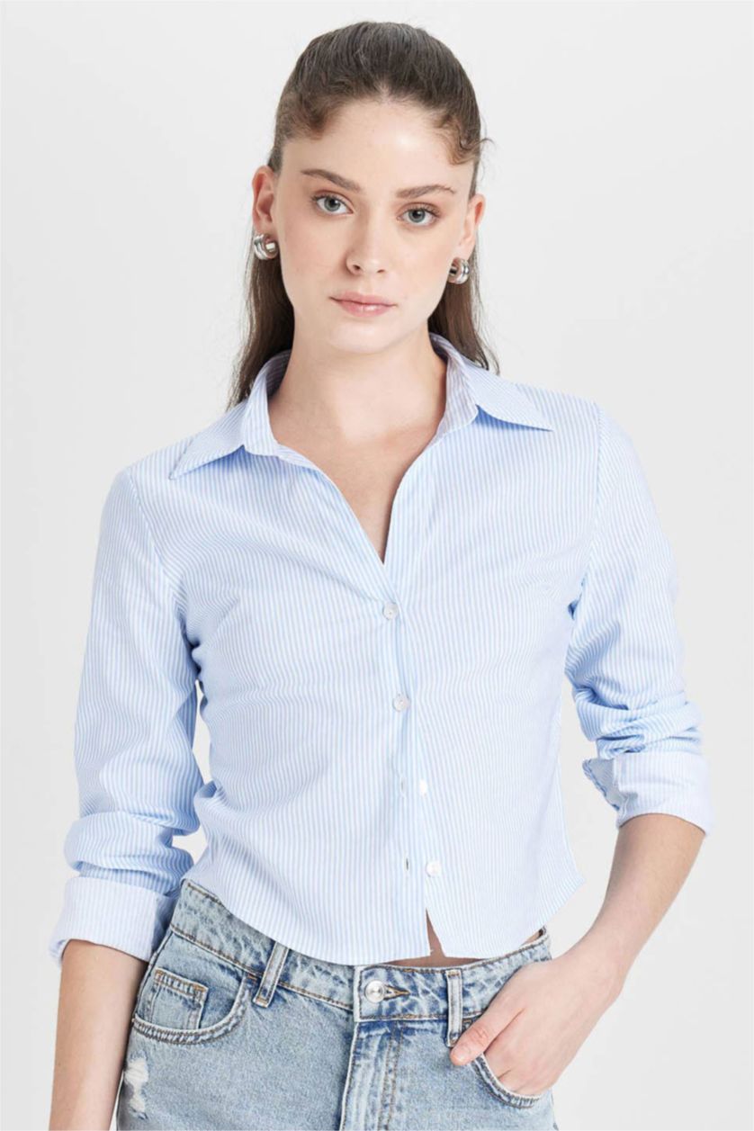 نساء أزرق فاتح Slim Fit Long Sleeve Shirt