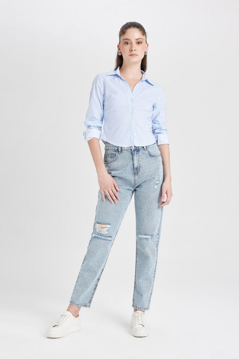 نساء أزرق فاتح Slim Fit Long Sleeve Shirt