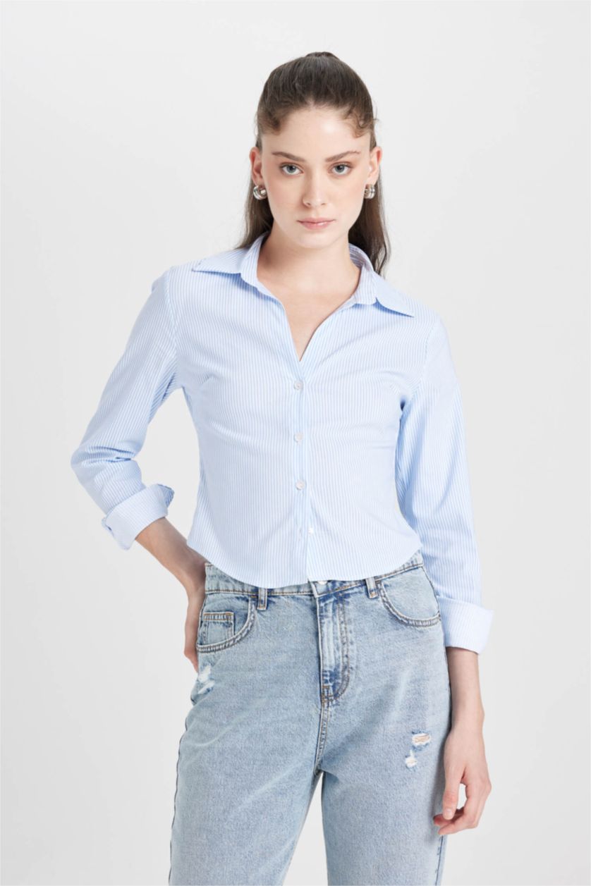 نساء أزرق فاتح Slim Fit Long Sleeve Shirt