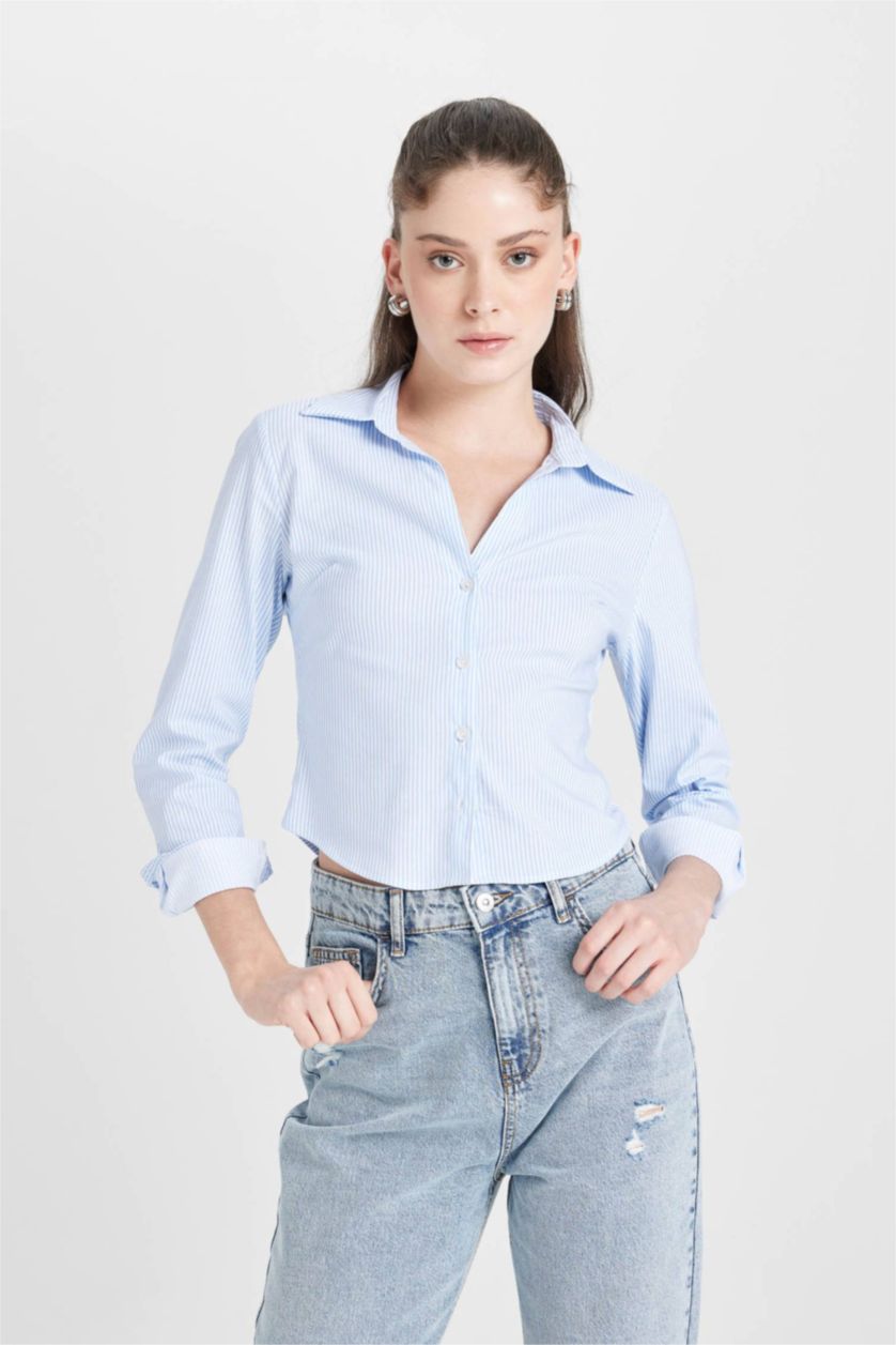 نساء أزرق فاتح Slim Fit Long Sleeve Shirt