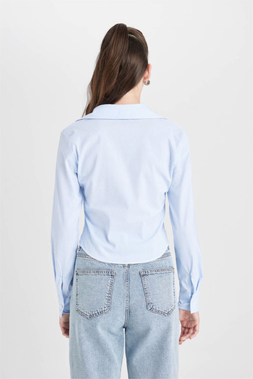 نساء أزرق فاتح Slim Fit Long Sleeve Shirt