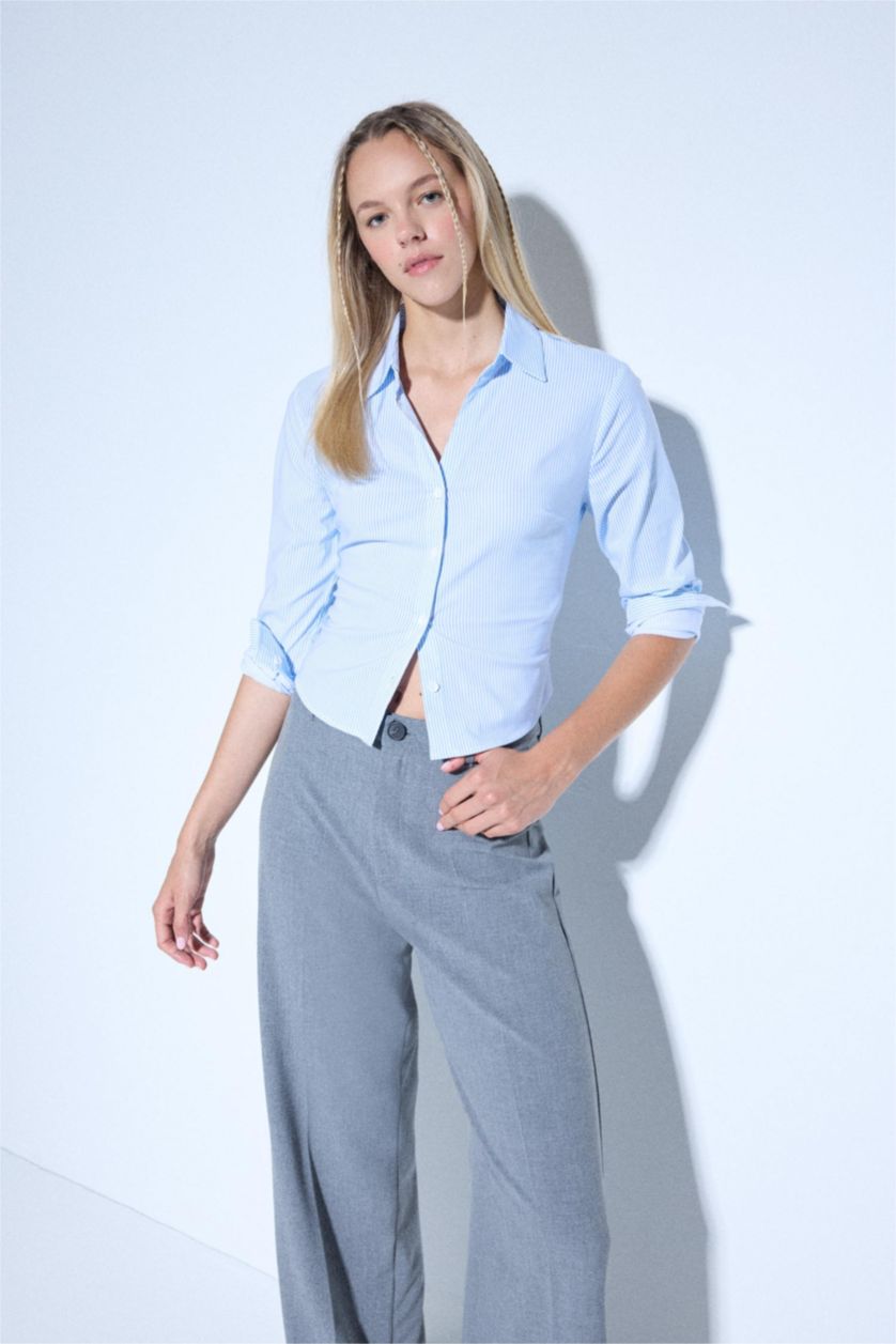 Women Blue Slim Fit Long Sleeve Shirt