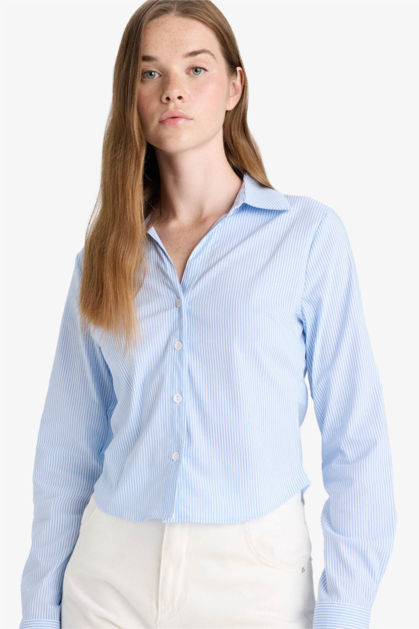 Women Blue Slim Fit Long Sleeve Shirt