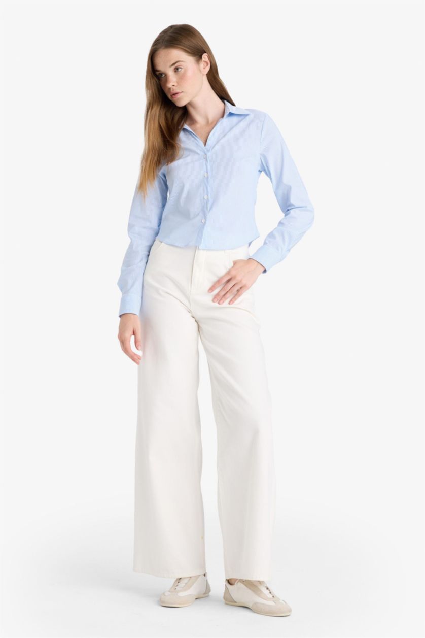 Women Blue Slim Fit Long Sleeve Shirt