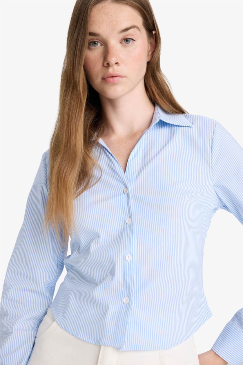 Women Blue Slim Fit Long Sleeve Shirt
