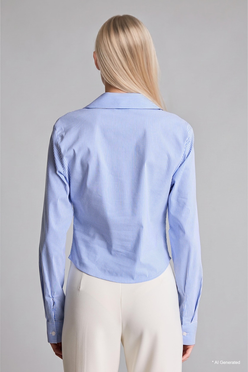 WOMAN Blue Fitted Blue Striped Bengaline Long Sleeve Shirt