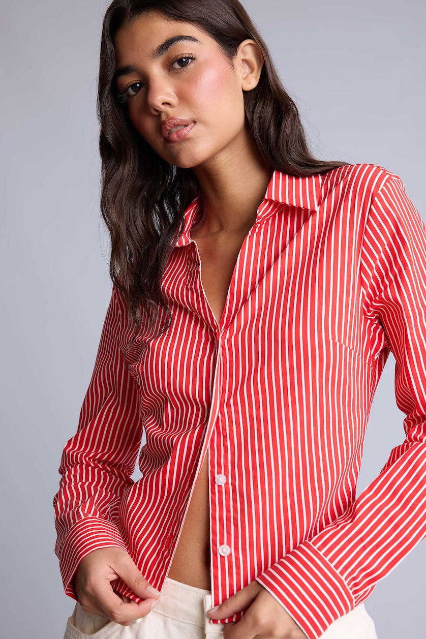 Women Red Slim Fit Long Sleeve Shirt