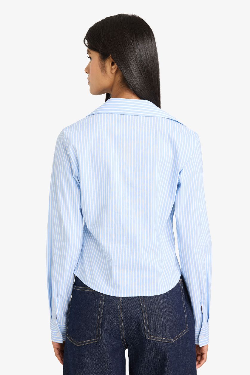 FEMME Bleu Chemise basique à manches longues et coupe droite