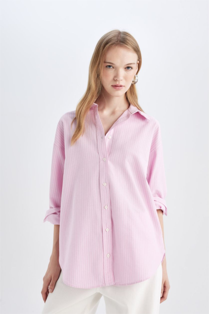 Kadın Pembe Oversıze Oxford
