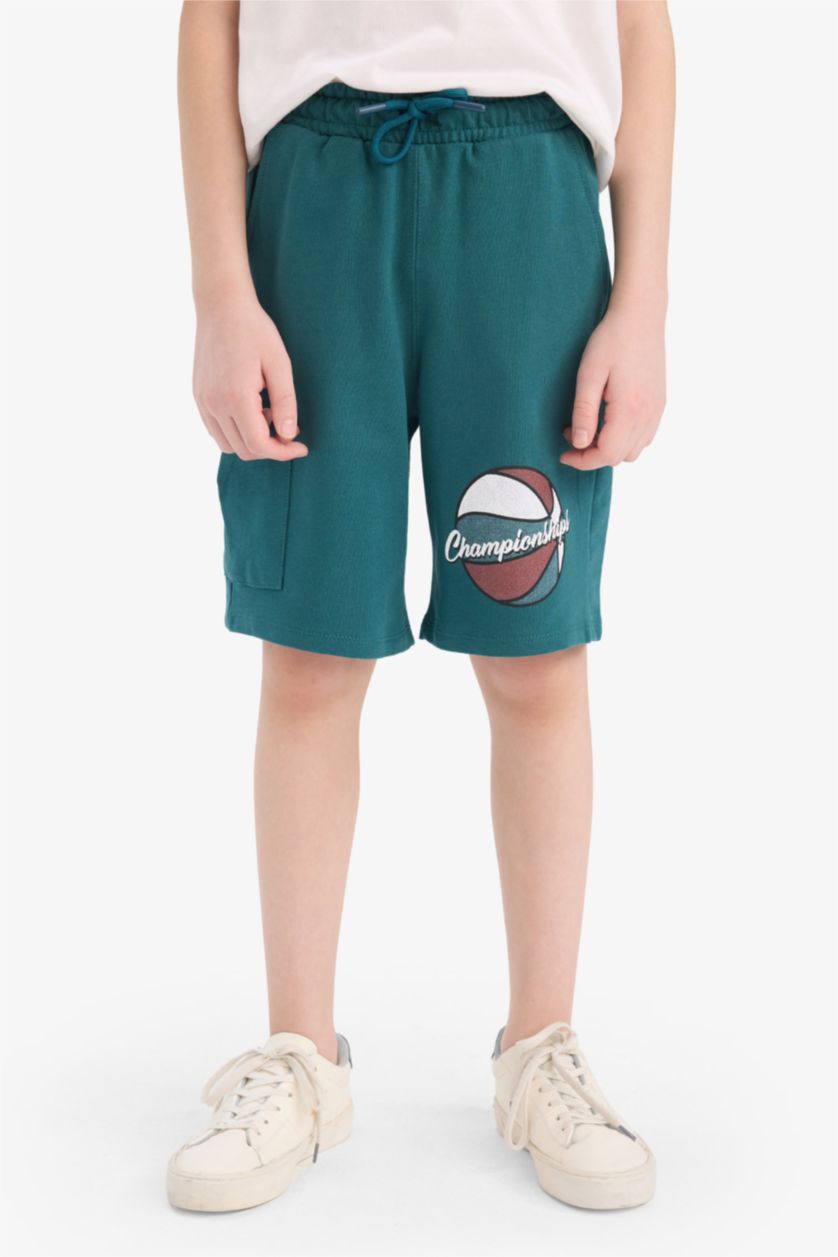 Boys & Teens Green Boy Regular Fit Sweatshirt Fabric Shorts