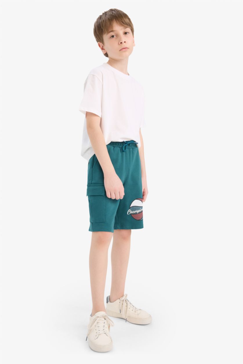 Boys & Teens Green Boy Regular Fit Sweatshirt Fabric Shorts