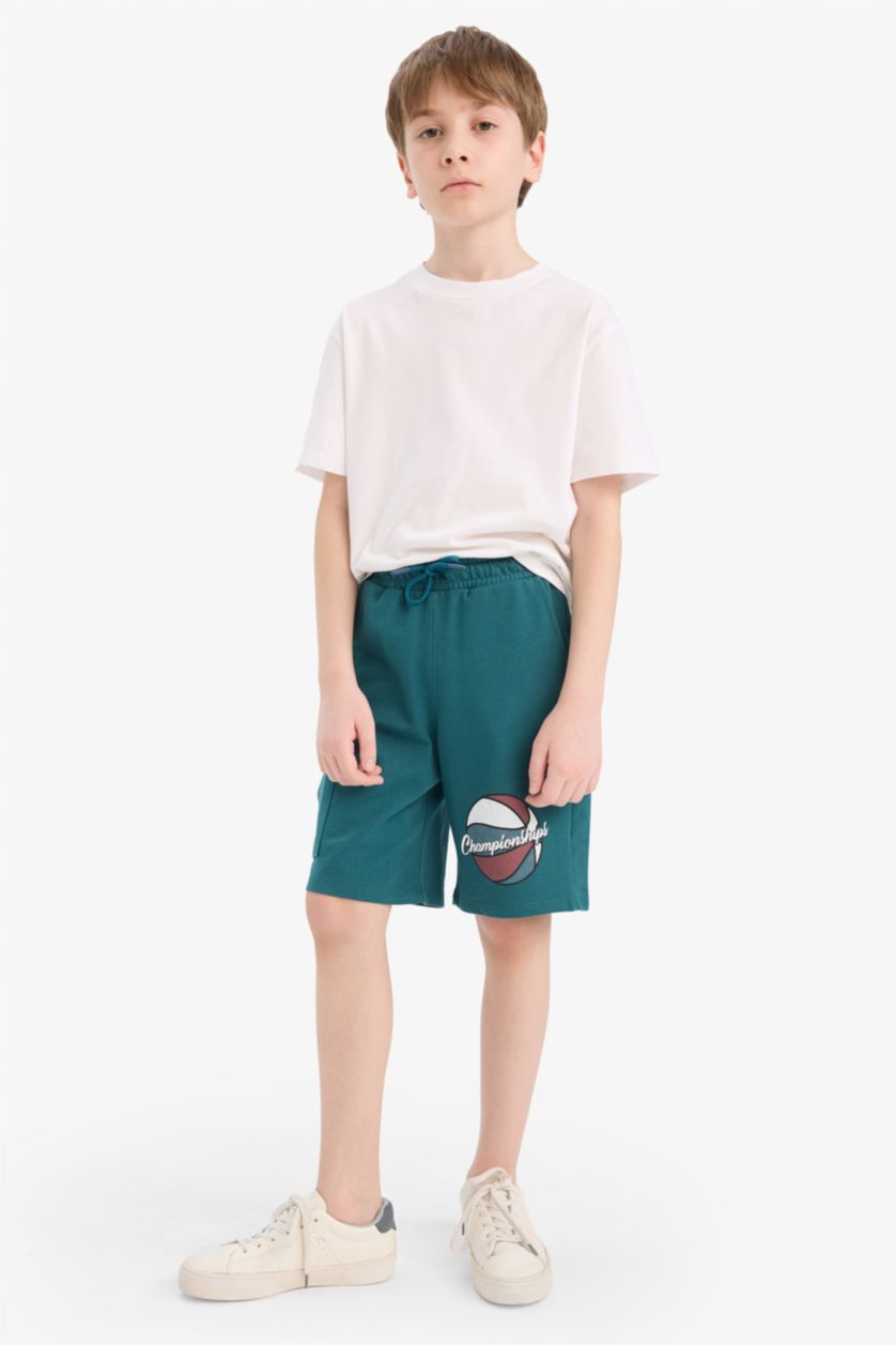 Boys & Teens Green Boy Regular Fit Sweatshirt Fabric Shorts