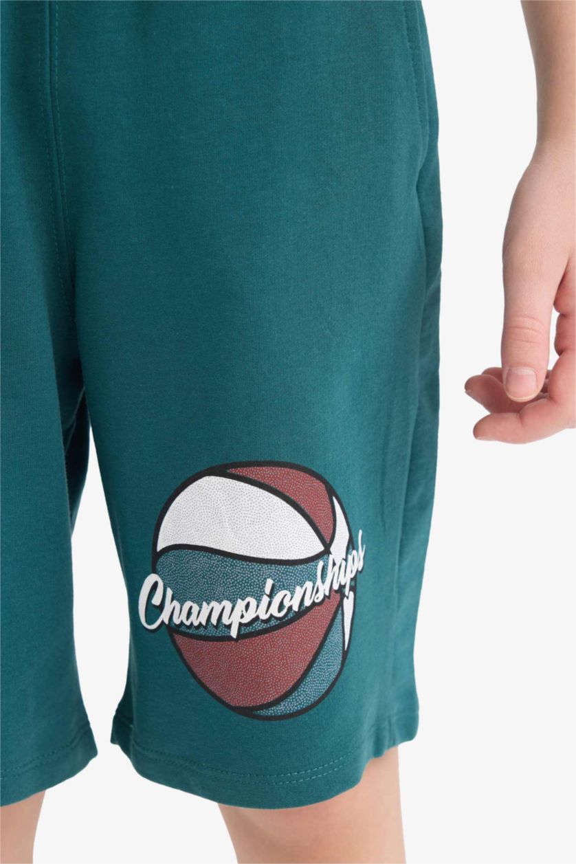 Boys & Teens Green Boy Regular Fit Sweatshirt Fabric Shorts