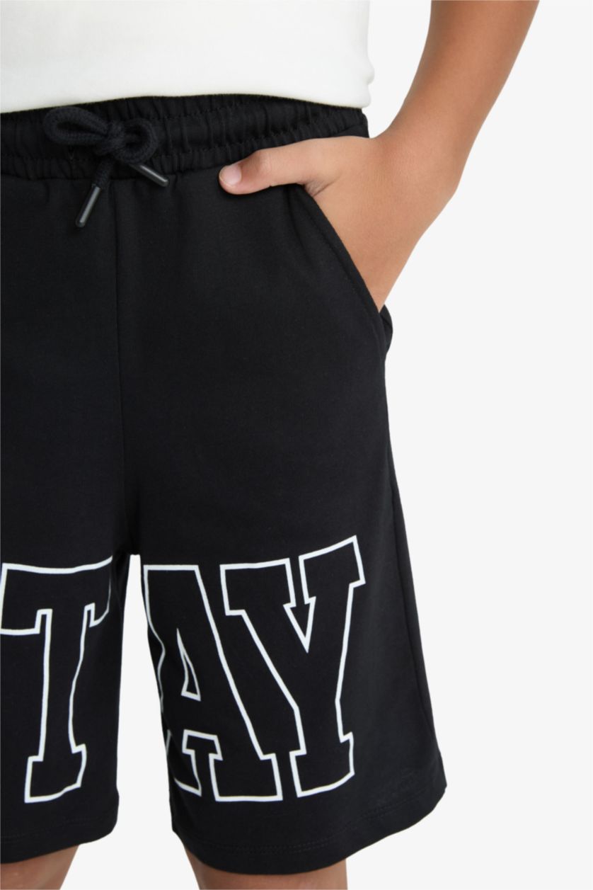 Erkek Çocuk - Genç Erkek Siyah Baskılı Şort Erkek Çocuk