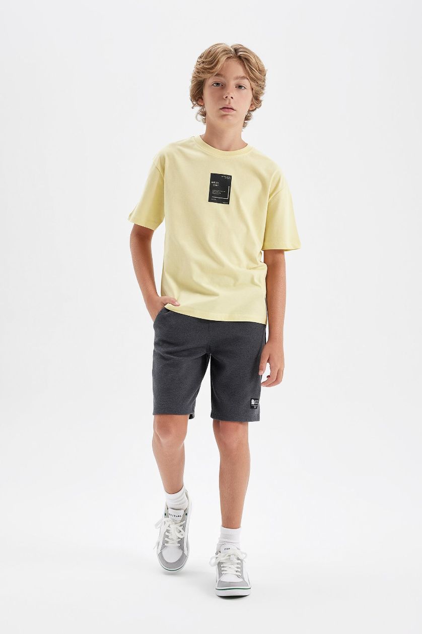 Erkek Çocuk - Genç Erkek Antrasit Melanj Dokuma Etiketli Şort Erkek Çocuk