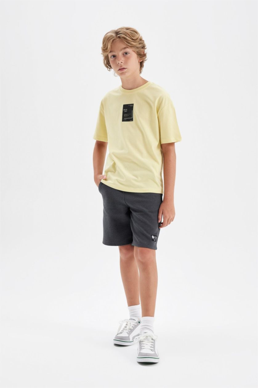 Erkek Çocuk - Genç Erkek Antrasit Melanj Dokuma Etiketli Şort Erkek Çocuk