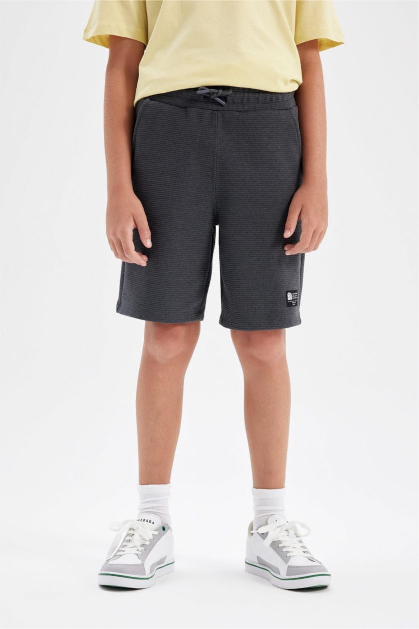 Erkek Çocuk - Genç Erkek Antrasit Melanj Dokuma Etiketli Şort Erkek Çocuk