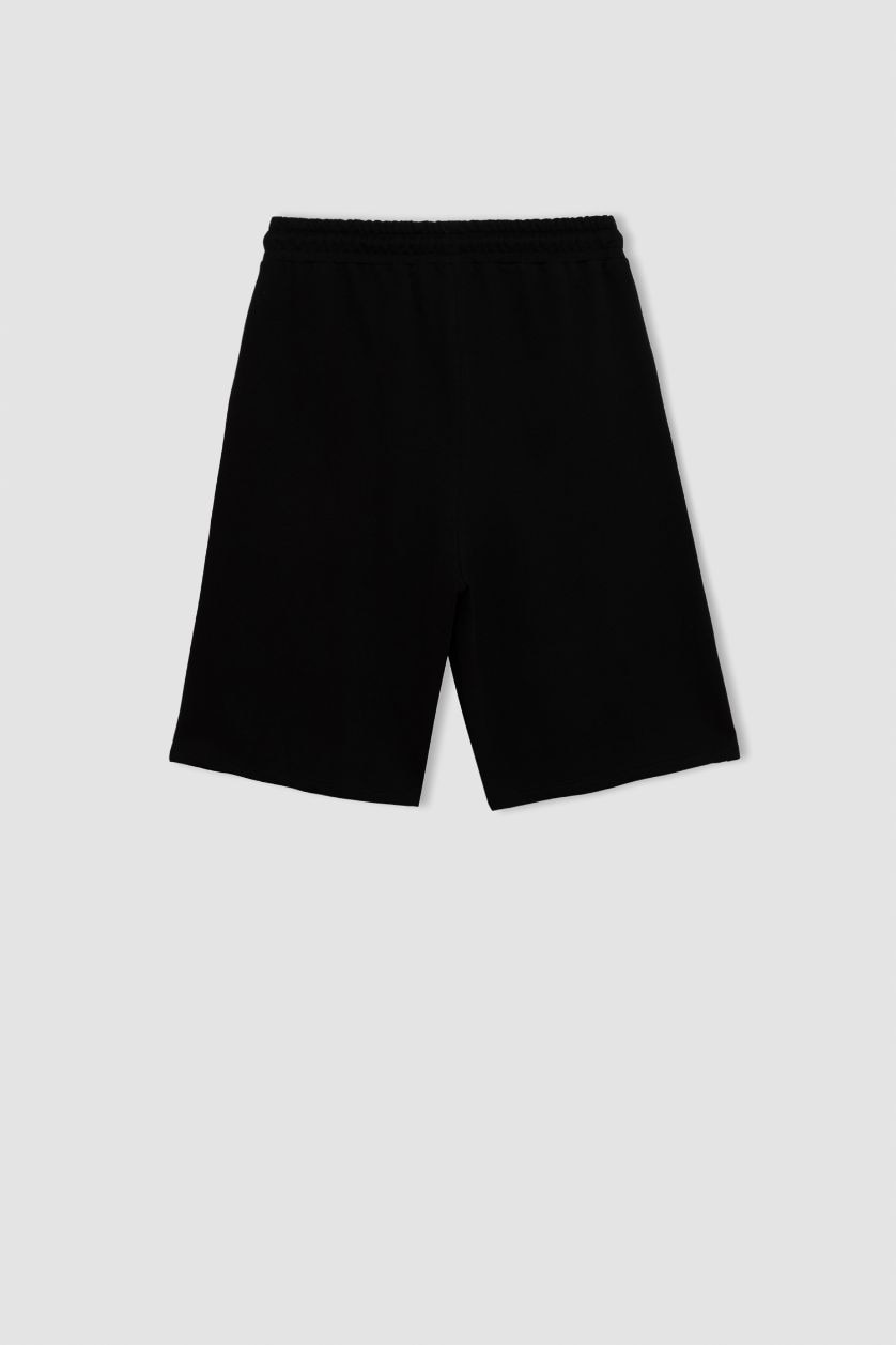 Erkek Çocuk - Genç Erkek Siyah Baskılı Şort Erkek Çocuk