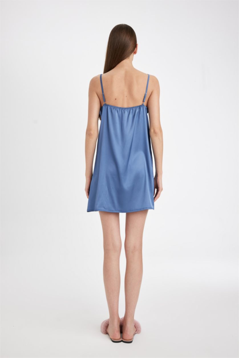 نساء أزرق فستان ستان قصة عادية بياقة V Fall in Love من