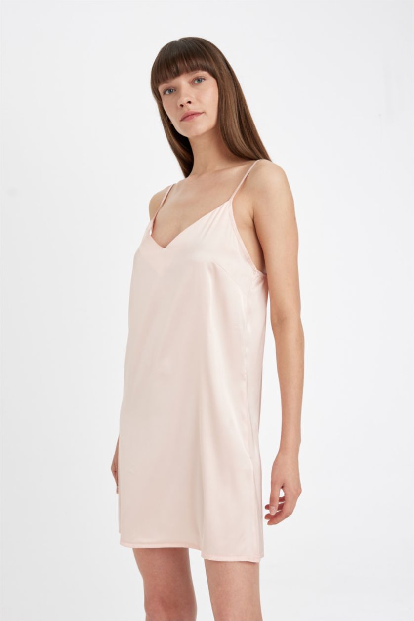 نساء زهري فستان ستان قصة عادية بياقة V Fall in Love من