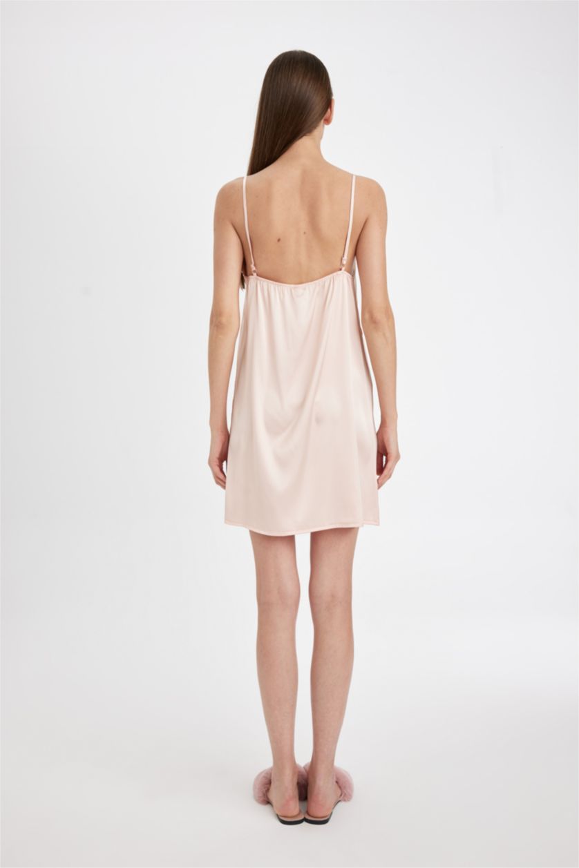 نساء زهري فستان ستان قصة عادية بياقة V Fall in Love من