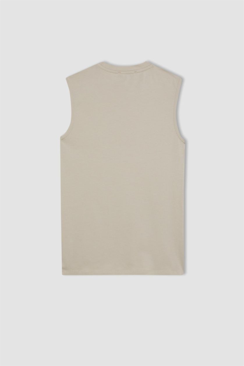 Kadın Bej Bisiklet Yaka Basic Düz Kolsuz Tişört