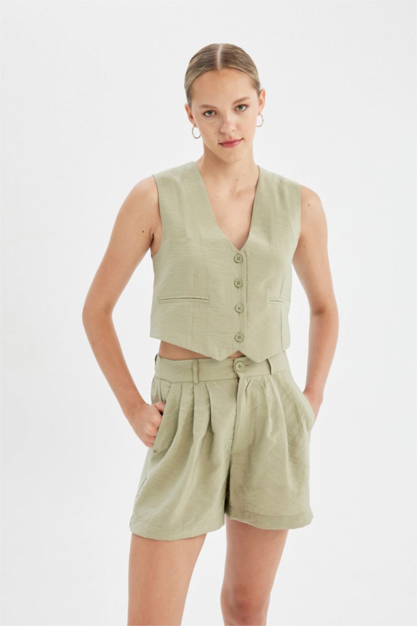 Kadın Açık Yeşil Regular Fit V Yaka Modal Blazer Yelek