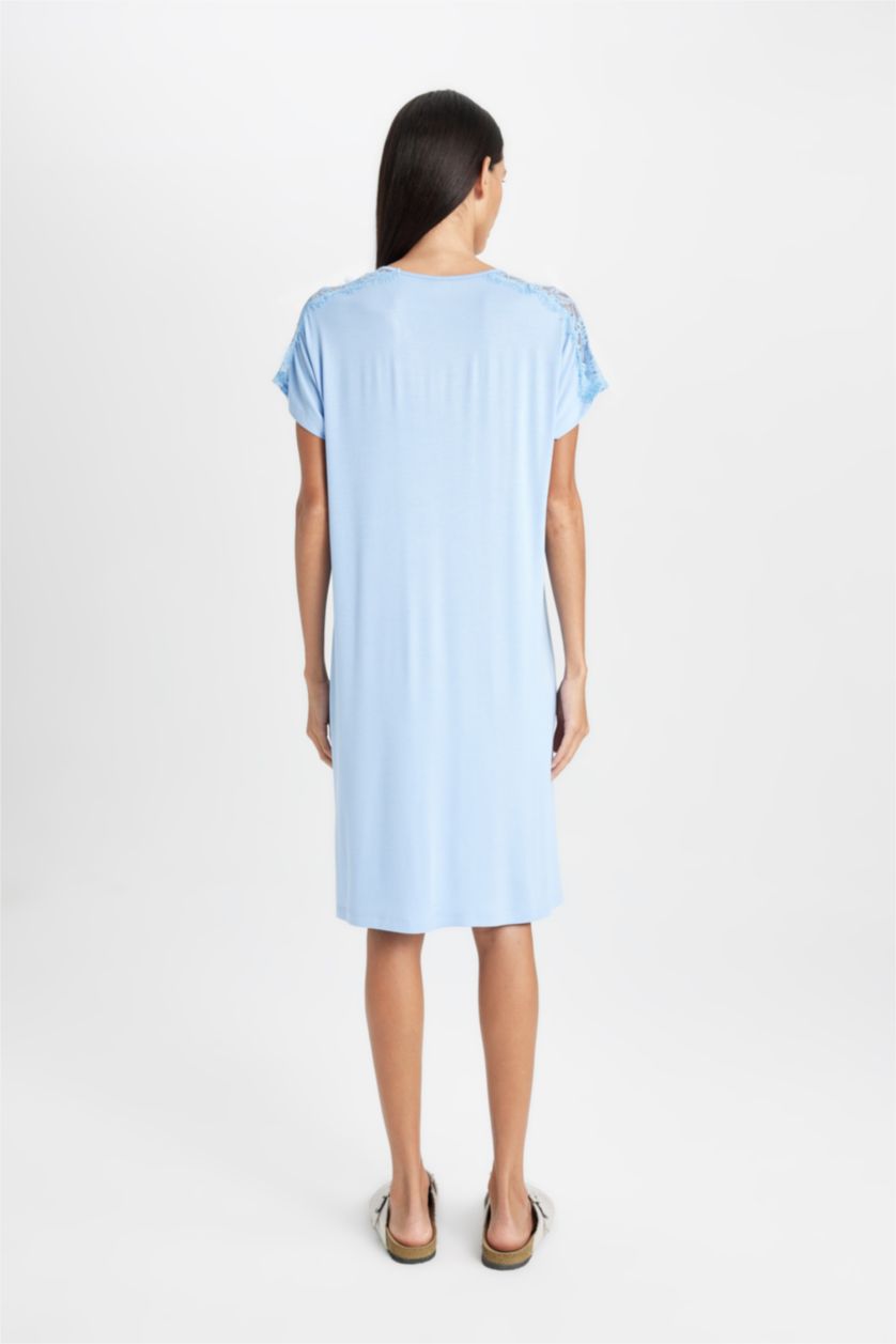 WOMAN Blue Fall in Love Regular Fit V Neck Short Sleeve Dress