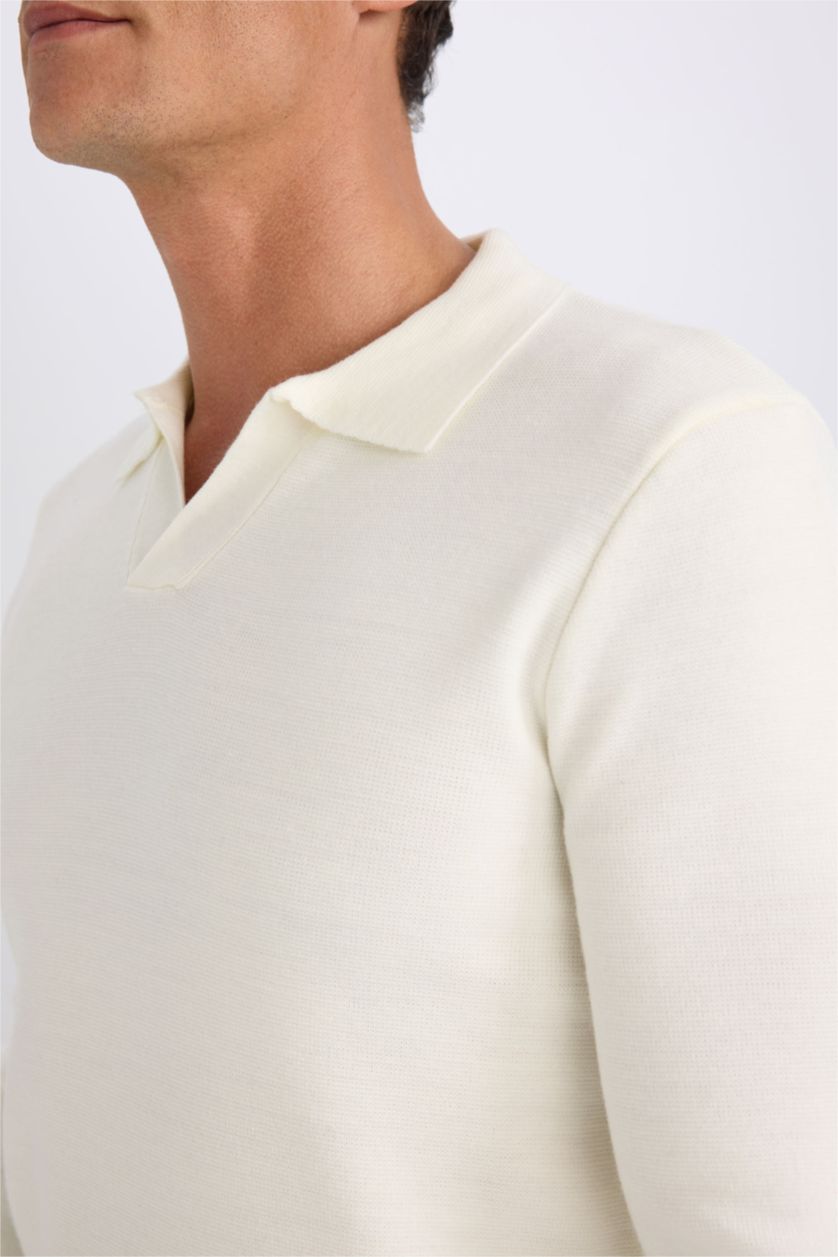 Man Ecru Standard Fit Polo Collar Knitwear Pullover