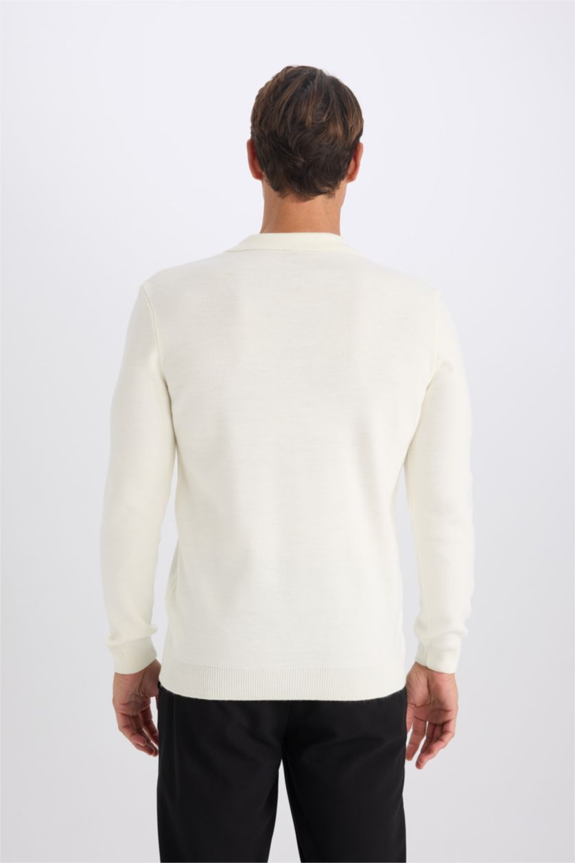 Man Ecru Standard Fit Polo Collar Knitwear Pullover