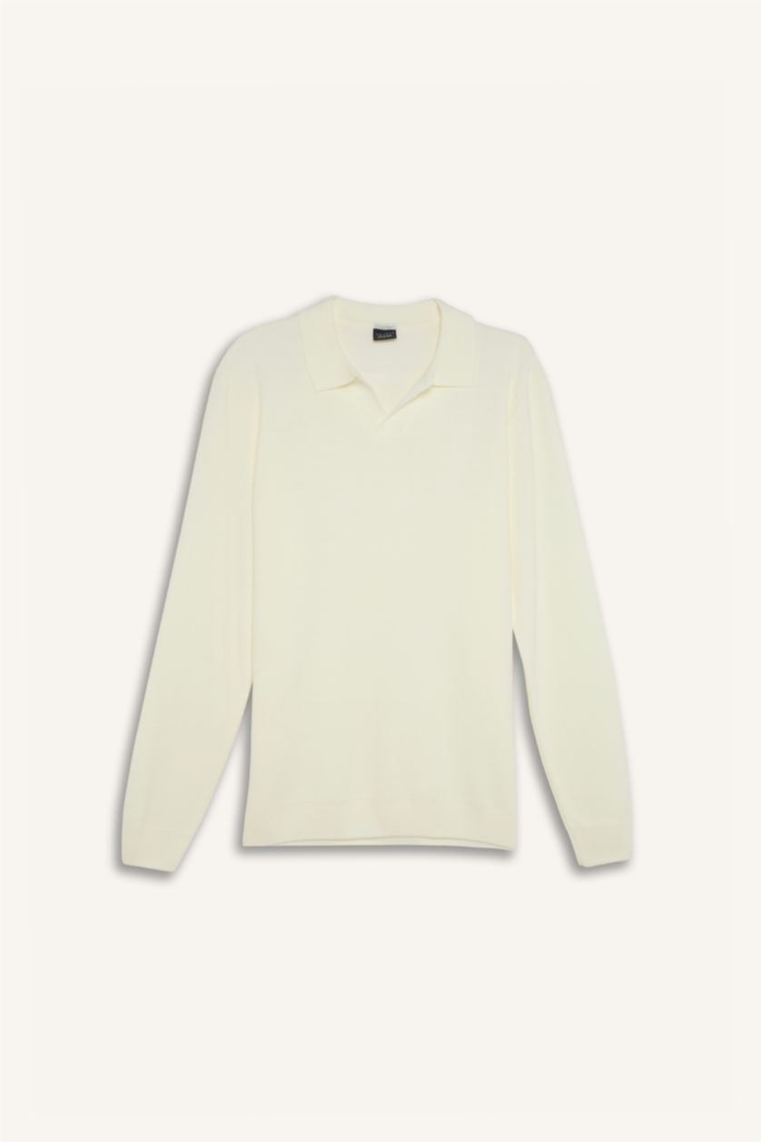 Man Ecru Standard Fit Polo Collar Knitwear Pullover