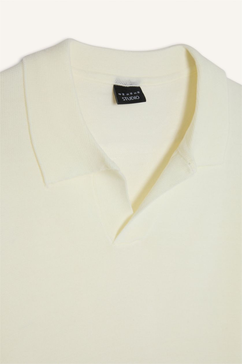 Man Ecru Standard Fit Polo Collar Knitwear Pullover