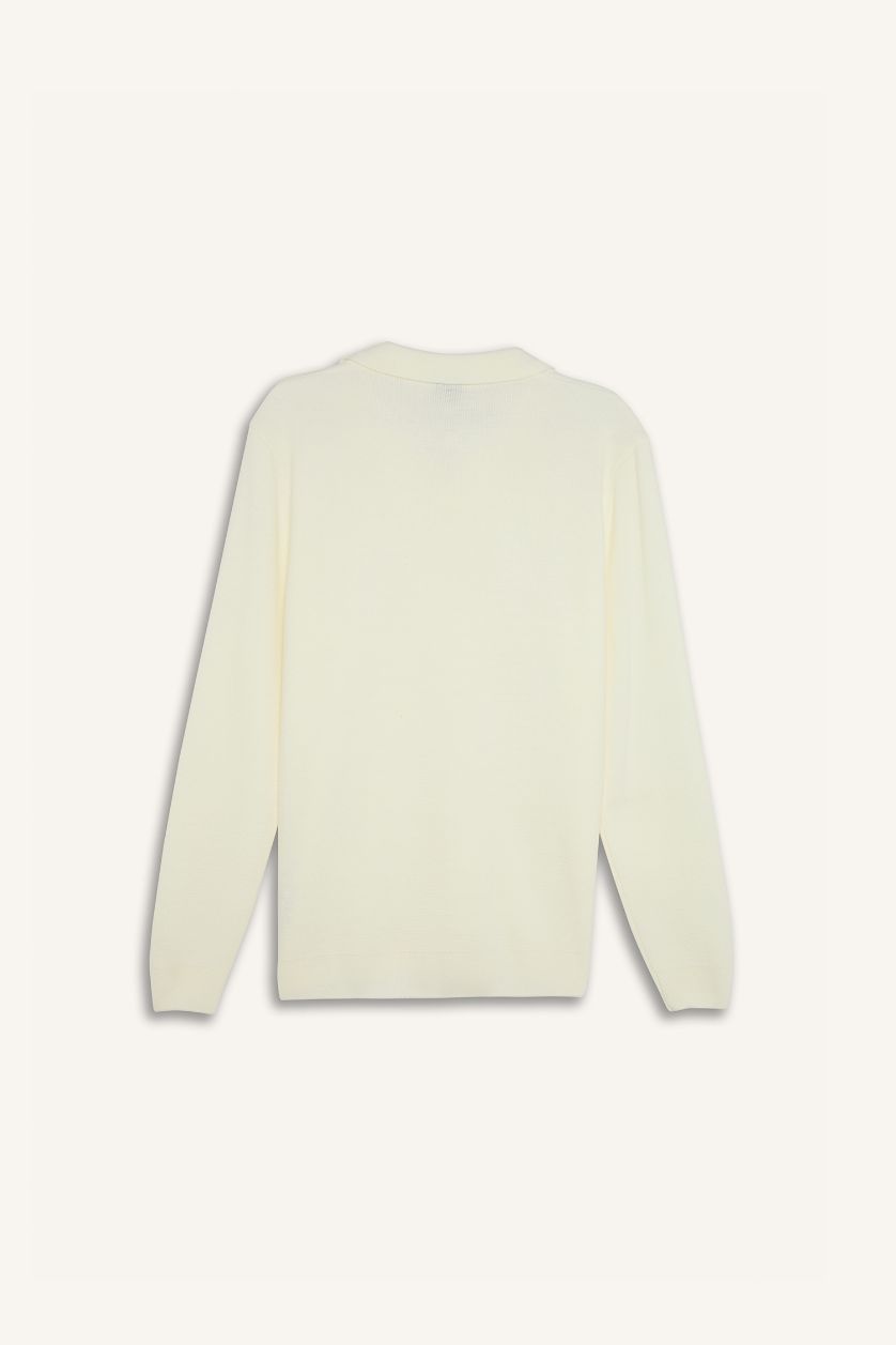 Man Ecru Standard Fit Polo Collar Knitwear Pullover